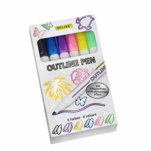 ONLINE Outline Pen silber mit farbigem Rand Glitzereffekt Kartonetui