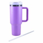 Thermo Henkelbecher aus Edelstahl mit Strohhalm lila 1200ml