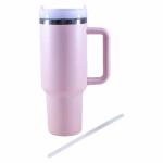 Thermo Henkelbecher aus Edelstahl mit Strohhalm rosa 1200ml