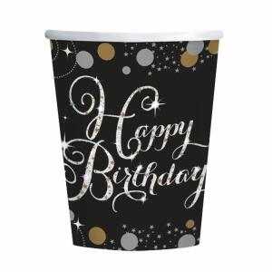 amscan Pappbecher Happy Birthday Sparkling gold 250ml 8 Stück