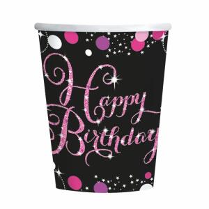 amscan Pappbecher Happy Birthday Sparkling pink 250ml 8 Stück
