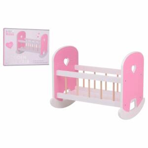 Puppenwiege Baby Rose Holz rosa/weiß 48x33,5x39cm