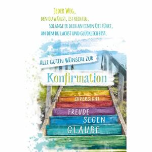 Kurt Eulzer Glückwunschkarte Konfirmation Treppe bunte Stufen Freude Segen Zuversicht