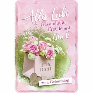 Kurt Eulzer Glückwunschkarte Geburtstag Papiertüte Rosen abgerundete Ecken