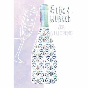 Kurt Eulzer Glückwunschkarte Verlobung Flasche Sektglas