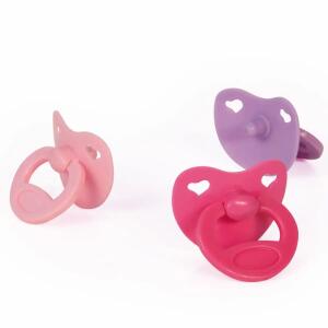 Puppenschnuller-Set 3teilig verschiedene Farben pink/rosa/lila