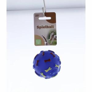 Hundespielzeug Spielball blau Ø7cm 3D-Applikation Knochen