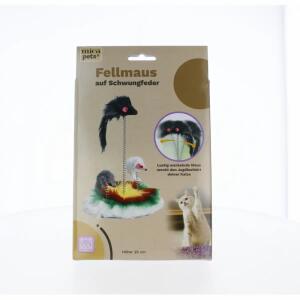 Katzenspielzeug Fellmaus auf Schwungfeder 25cm