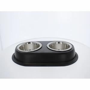 Heimtierbedarf Doppelfressnapf 2 Schüsseln schwarz/silber 35,5x21x5,5cm Schüssel Ø 13cm