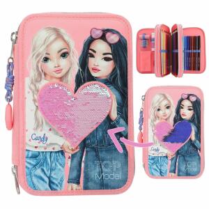 Depesche TOPModel Federtasche 3-Fach gefüllt rosa/lila Wendepailletten