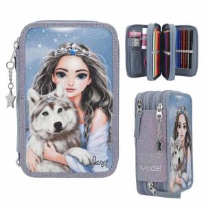 Depesche TOPModel Federtasche WOLF 3-Fach gefüllt 7x13x20cm