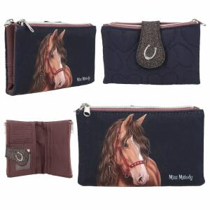 Depesche Miss Melody Portemonnaie GLITTER HORSE dunkelblau 2,8x14x9,5cm Herzsteppung
