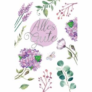 Kurt Eulzer Glückwunschkarte Alles Gute Blumen lila