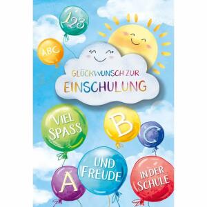 Kurt Eulzer Glückwunschkarte Einschulung Luftballons Sonne Wolke