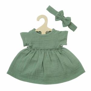 Puppenkleid mit Rüschen und Haarband salbeigrün 28-35cm aus 100% Bio-Baumwolle