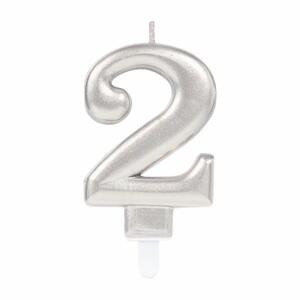 amscan Zahlenkerze 2 Sparkling Celebrations silber 9,3cm