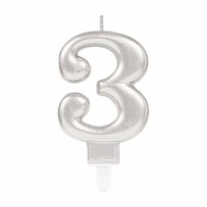 amscan Zahlenkerze 3 Sparkling Celebrations silber 9,3cm