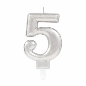 amscan Zahlenkerze 5 Sparkling Celebrations silber 9,3cm