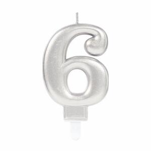 amscan Zahlenkerze 6 Sparkling Celebrations silber 9,3cm