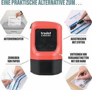 trodat Tintenroller ID Protector+ feuerrot inkl. Paket-/Brieföffner und 3 Nachfülltinten schwarz
