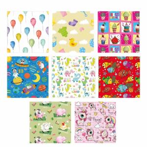 Geschenkpapier Kindermotive 1x3m Rolle 8fach sortiert