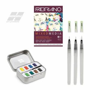 HONSELL Mixed Media Bundle mit Mixed Media Block, Pocket Aquarellkasten und Jaxon Wassertankpinsel