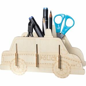PEBARO Holzbausatz Laser cut Stiftehalter Polizeiauto