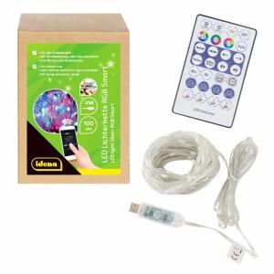 Idena Smart LED-Lichterkette USB Bluetooth App Fernbedienung Timer Musik RGB 12m 100 LED Innen