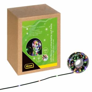 Idena Micro-Lichterkette 200 LED farbig Gesamtlänge 22,9m auf Rolle 8h Timer 8 Lichtmodi Innen/Außen