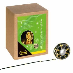 Idena Micro-Lichterkette 200 LED warmweiß Gesamtlänge 22,9m auf Rolle 8h Timer 8 Lichtmodi