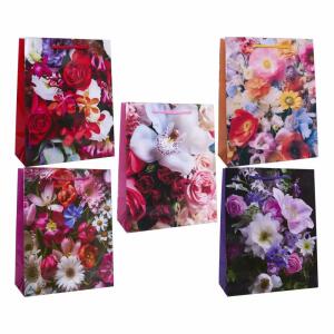 Idena Geschenktasche classic Blumen glänzend 18x23x8cm sortiert