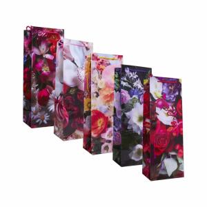 Idena Flaschentasche classic Blumen glänzend 12,5x35x9cm sortiert