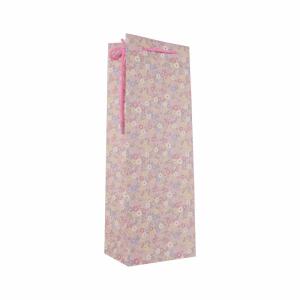 Idena Flaschentasche Blumen Kraftpapier 140g/m² pink 12,5x35x9cm