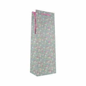 Idena Flaschentasche Blumen Kraftpapier 140g/m² grün 12,5x35x9cm
