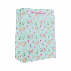 Idena Geschenktasche Blumen Kupferpapier 128g/m² blau 18x23x8cm