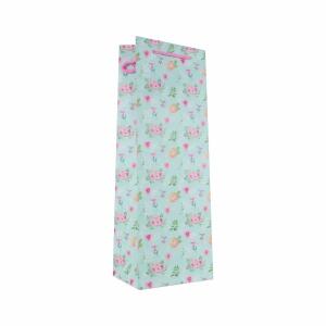 Idena Flaschentasche Blumen Kraftpapier 140g/m² blau 12,5x35x9cm