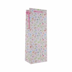 Idena Flaschentasche Blumen Kraftpapier 140g/m² rosa 12,5x35x9cm