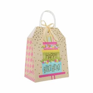 Idena Geschenktasche Happy Birthday Torte gold 19x25x11,5cm