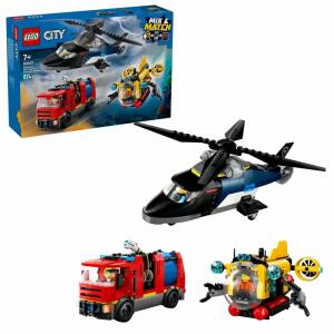 LEGO CITY Fahrzeuge Kombinationsset mit Hubschrauber Löschauto und U-Boot