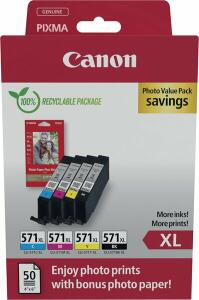 Tintenpatrone CLI-571XL BK/C/M/Y, für Canon Drucker, 4 x 11 ml, farbig