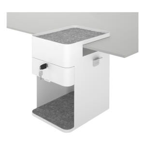 Desktop locker 503, Soft-Close Schublade mit Filzeinlage, Stahlklammer zum befestigen, zusätzlich ein offenes Fach, weiß