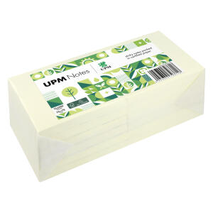 Haftnotiz, 75 x 75 mm, Pastell Mix gelb, 100 Blatt/Block, 12 Blöcke, Pergaminverpackung, FSC®-zertifizier