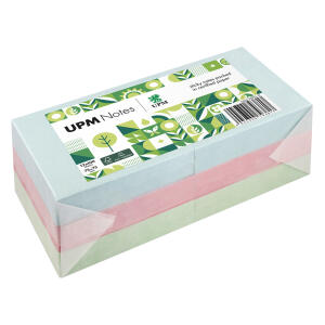 Haftnotiz, 75 x 75 mm, Pastell Mix grün, blau, rosa, 100 Blatt/Block, 12 Blöcke, Pergaminverpackung, FSC®-zertifiziert