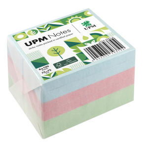 Haftnotiz, 75 x 75 mm, Pastell Mix grün, blau, rosa, 100 Blatt/Block, 6 Blöcke, Pergaminverpackung, FSC®-zertifiziert