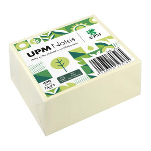Haftnotiz-Würfel, 75 x 75 mm, Pastell gelb, 400 Blatt, Pergaminverpackung, FSC®-zertifiziert