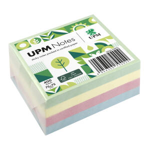 Haftnotiz-Würfel, 75 x 75 mm, Pastell Mix grün, blau, rosa, 400 Blatt, Pergaminverpackung, FSC®-zertifiziert