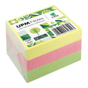 Haftnotiz, 75 x 75 mm, Brillant Mix gelb, pink, grün, 100 Blatt/Block, 6 Blöcke, Pergaminverpackung, FSC®-zertifiziert