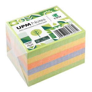 Haftnotiz, 75 x 75 mm, Spring Mix grün, gelb, orange, violett, 100 Blatt/Block, 6 Blöcke, Pergaminverpackung, FSC®-zertifiziert