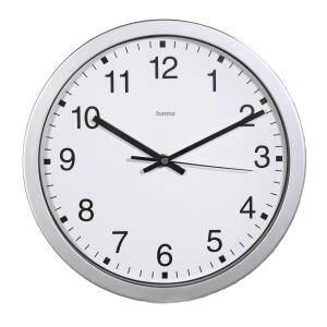 Wanduhr Mallorca, Ø 30 cm, Quarzuhr mit analoger Zeitanzeige, geräuscharmes Uhrwerk, silber