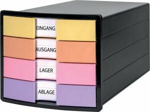 Schubladenbox IMPULS, 4 Schubladen, geschlossen, schwarz/pastell farbig, (H x B x T) 235 x 280 x 368 mm